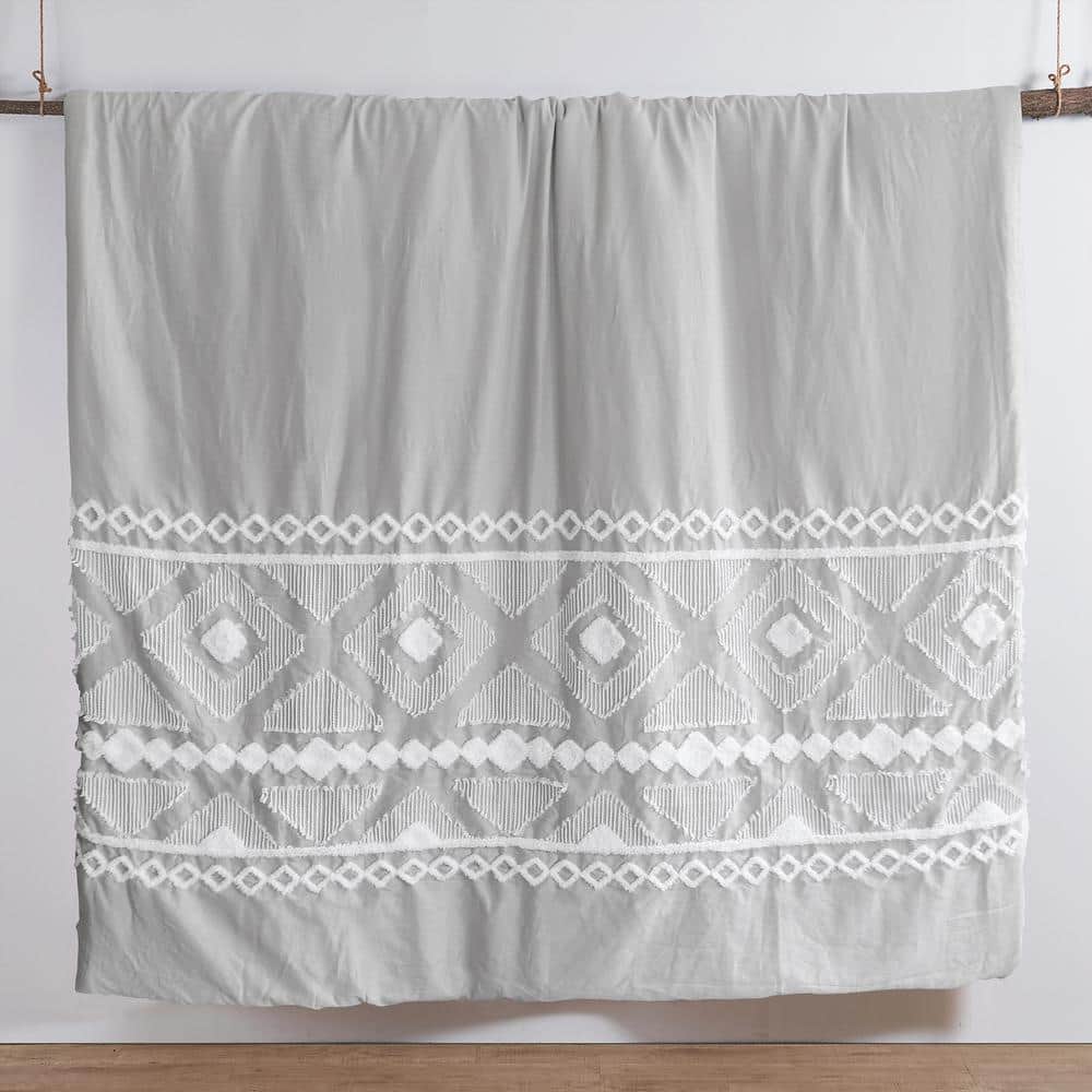 Gray Twin Cotton Jacquard Duvet with Textured Accent