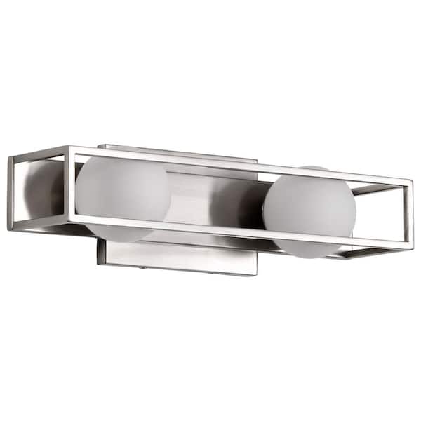SATCO Jenkins 15.5 in. 2-Light Brushed Nickel Integrated LED Vanity Light with Frosted Glass Shade