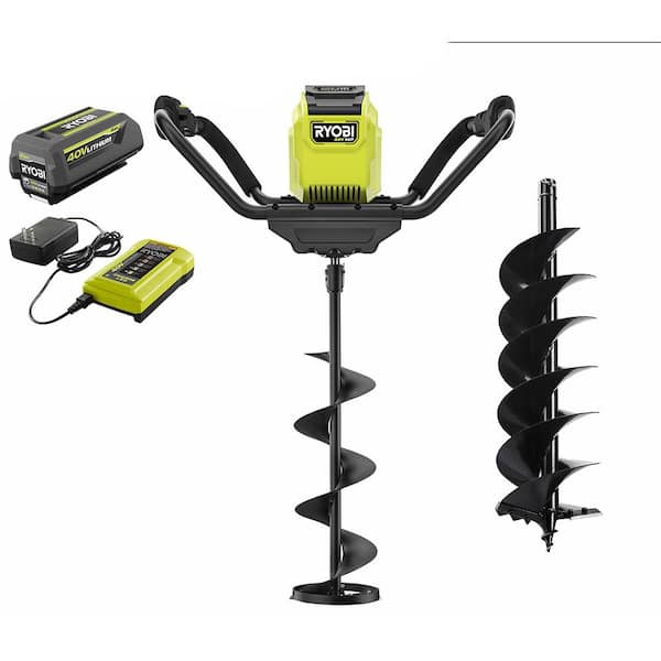 RYOBI 40 Volt HP Brushless Ice Auger with 8 in. Ice Bit 8 in. Dirt Bit and 4.0 Ah Battery and Charger RY40712 8 The Home Depot