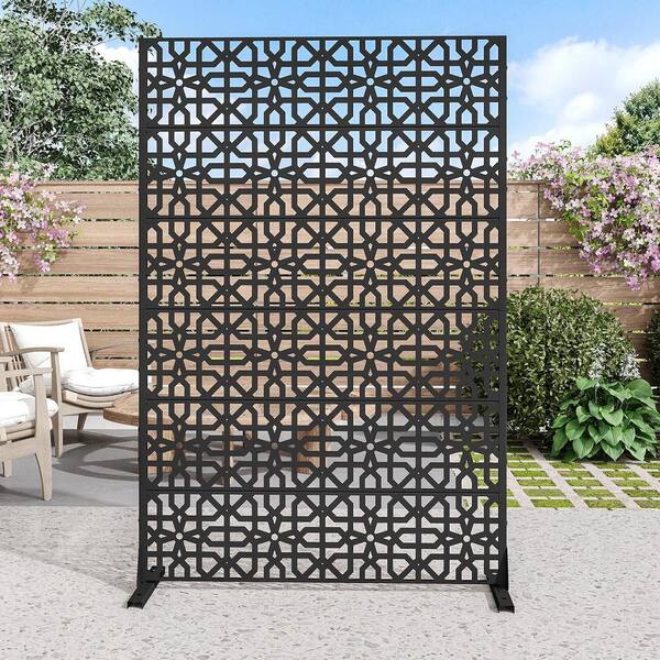 Lirago 72 in. x 47 in. Black Privacy Screen Galvanized Freestanding ...