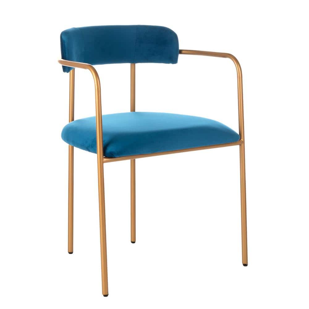 Elegant Navy Velvet and Gold Metal Upholstered Arm Chair