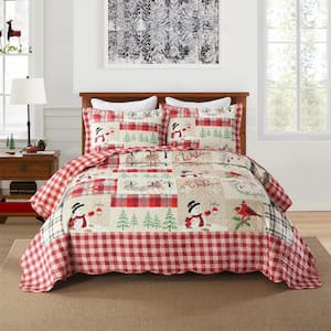 BYV207 Christmas Red Reindeer and Snowman Queen Size Polyester Velvet Quilt Bedspread Set