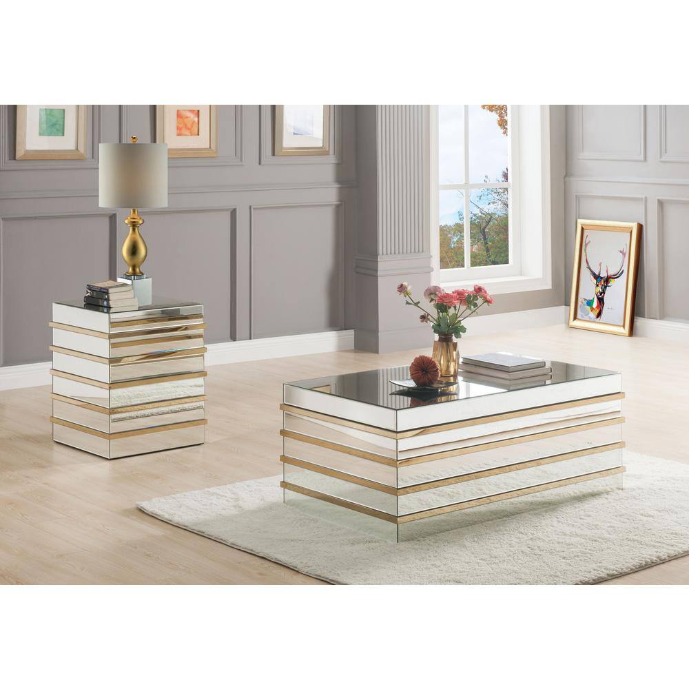 Osma 44" Mirrored Glass Lift-Top Coffee Table with Storage
