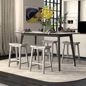 24 in. Grey Set of 4 Saddle Bar Stools Counter Height Dining Chairs with Wooden Legs