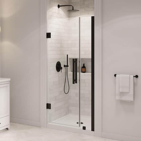 Panama 36 in. L x 36 in. W x 72.01 in. H Alcove Shower Kit with Pivot Frameless Door in Black and Shower Pan