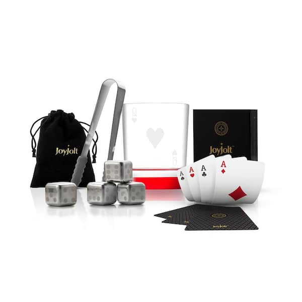 JoyJolt Poker Queen of Hearts 11 oz. Whiskey Glass with Accessories