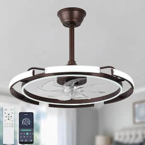 24 in. Indoor DIY Shade Coffee Dimmable Ceiling Fan with LED Light and Remote