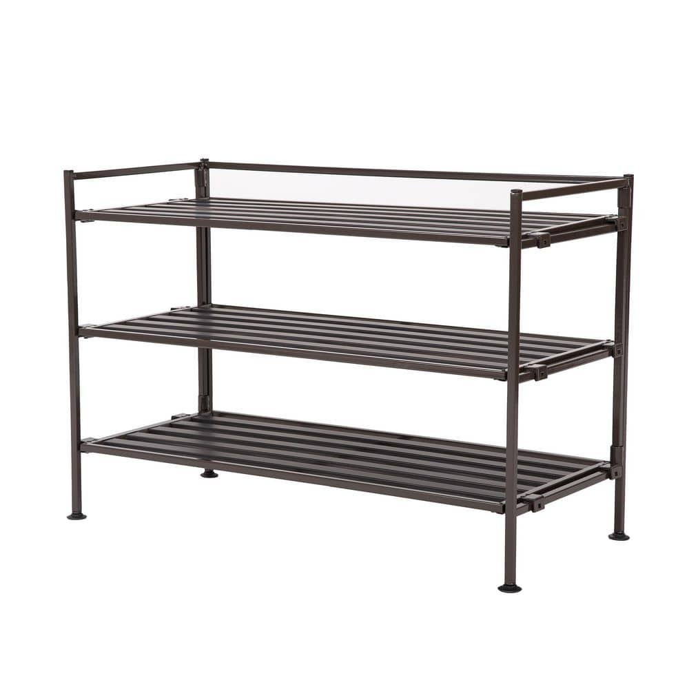 Seville Classics 18.5 in. H 9-Pair 3-Tier Espresso Resin Slat Iron Frame  Stackable Shoe Rack SHE15882 The Home Depot