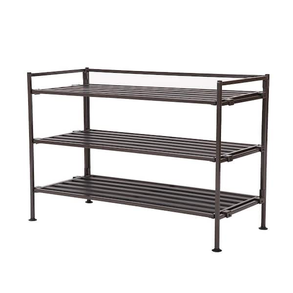 Seville Classics 18.5 in. H 9-Pair 3-Tier Espresso Resin Slat Iron Frame Stackable Shoe Rack