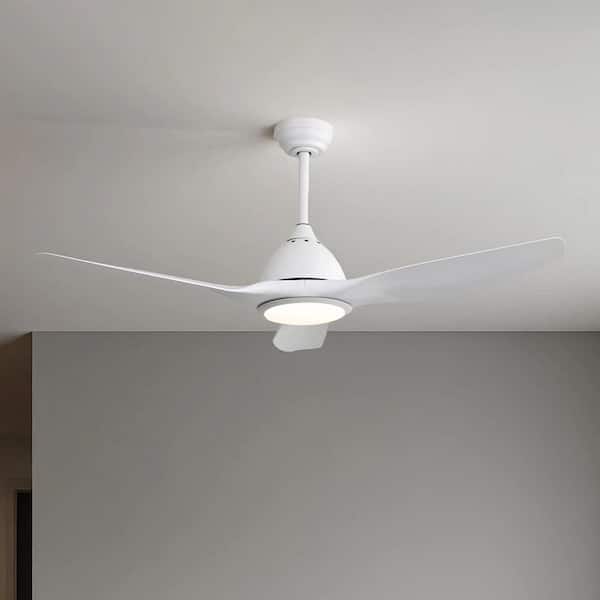 52 in. Integrated LED Indoor Downrod Mount White Windmill Ceiling Fan with Dimmable Light and Remote 6-Speed