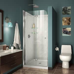 Aqua Fold 36 in. D x 36 in. W x 76 3/4 in. H Frameless Shower Door with Base and Backwalls