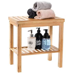 11 in. D x 16.5 in. W x 17.7 in. H Wood Bathroom Bamboo Shower Bench Seat with Storage Shelf