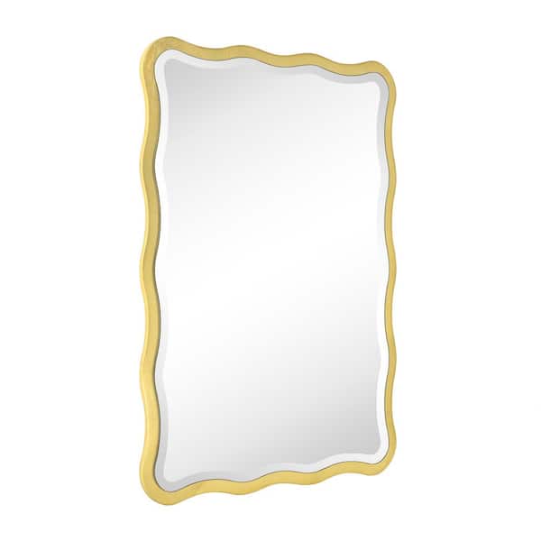 TEHOME Jasmine 22 in. W x 30 in. H Rectangle Framed Beveled Bathroom Vanity Mirror in Antique Gold Foil
