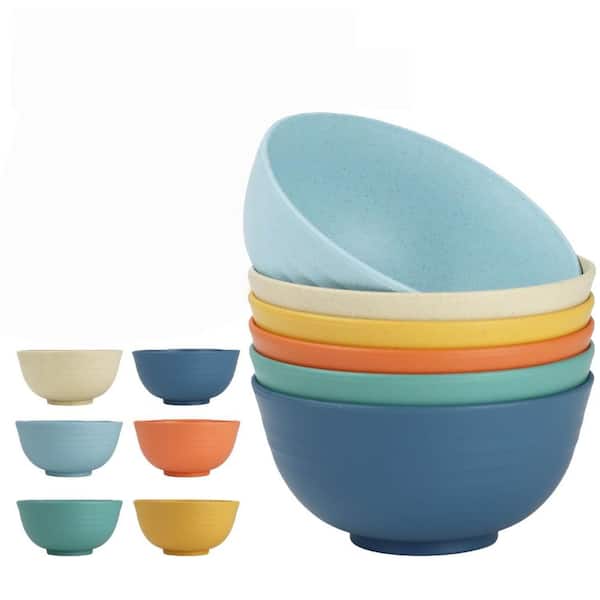 26 fl. oz. Muti-Colored Wheat Straw Fiber and Food-Grade PP Cereal Bowls (Set of 6), Microwave and Dishwasher Safe