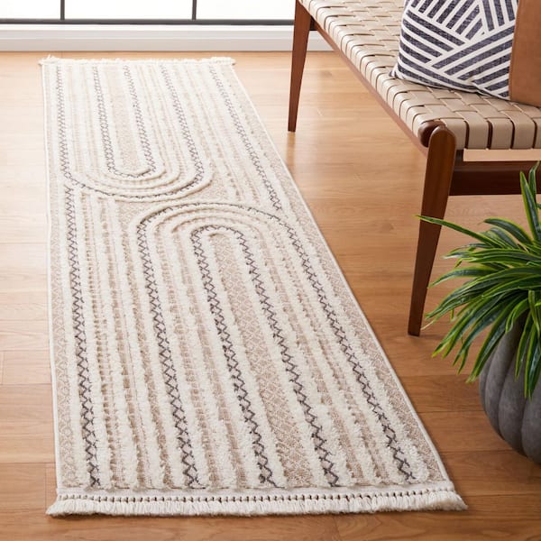 Urban 2 ft. x 10 ft. Beige/Ivory Geometric High-Low Runner Rug