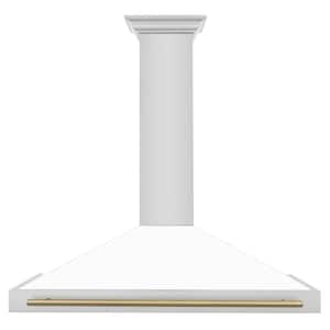 Autograph Edition 48 in. 400 CFM Ducted Vent Wall Mount Range Hood in Stainless Steel, White Matte & Champagne Bronze
