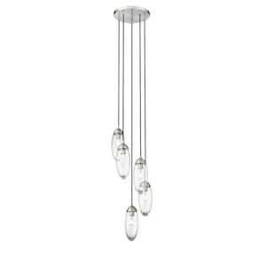 Arden 5-Light Brushed Nickel Shaded Round Chandelier with Clear Glass Shade with No Bulbs Included