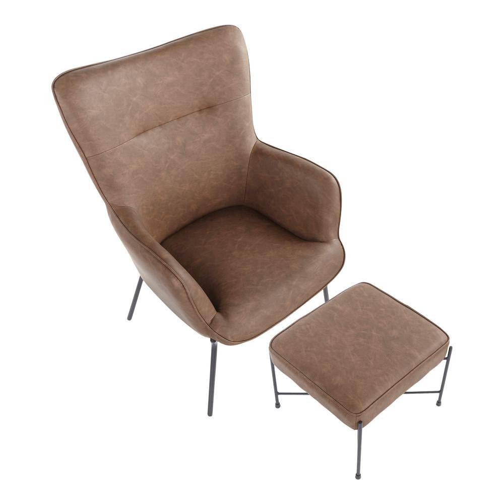 Espresso Faux Leather Industrial Lounge Chair with Metal Legs
