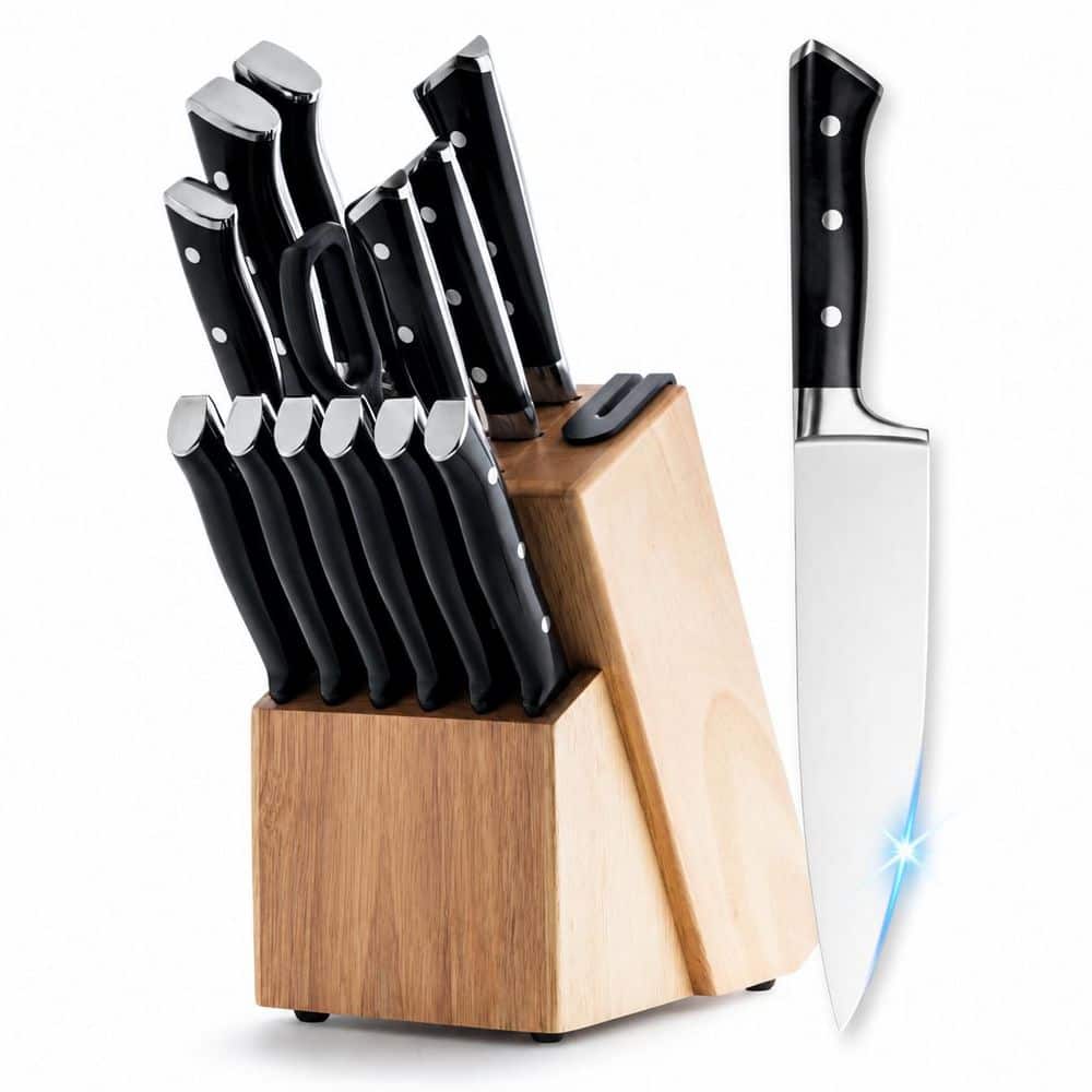 15-Piece High Carbon German Stainless Steel Kitchen Knife Set with Built-In Sharpener and Knife Block, Black price history on PriceWatchPro