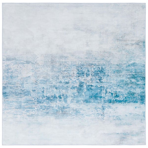 SAFAVIEH Malibu Gray/Blue 6 ft. x 6 ft. Machine Washable Abstract Gradient Square Area Rug