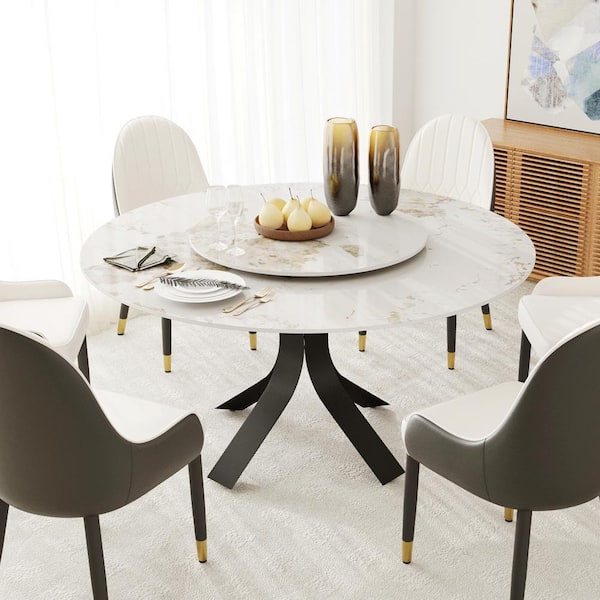 Magic Home 70.87 in. Gray Sintered Stone Tabletop Bottom V Gunmetal Gray Pedestal Base Dining Table (Seats 6)