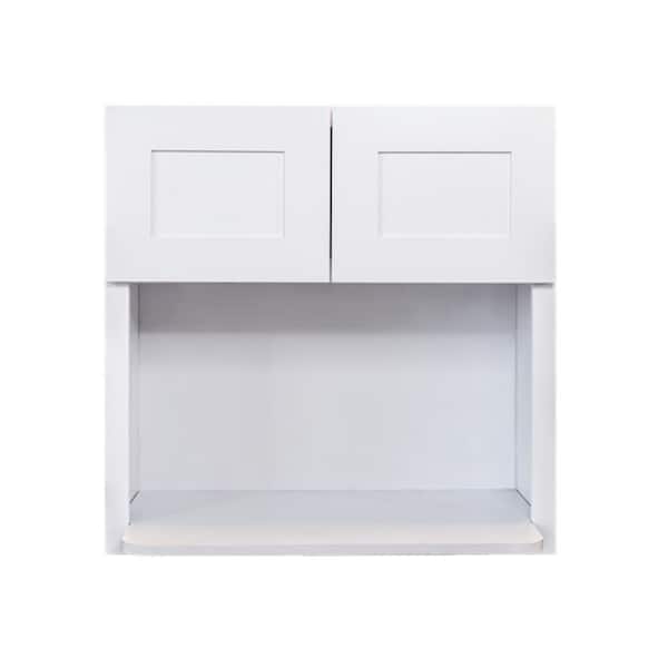 LIFEART CABINETRY Lancaster White Plywood Shaker Stock Assembled Wall Microwave Kitchen Cabinet 30 in. W x 36 in. H x 12 in. D