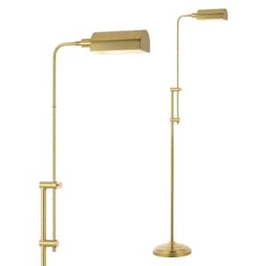 Zinnia 63 in. Brass Gold Industrial Minimalist 1-Light Height-Adjustable Iron Pharmacy LED Floor Lamp
