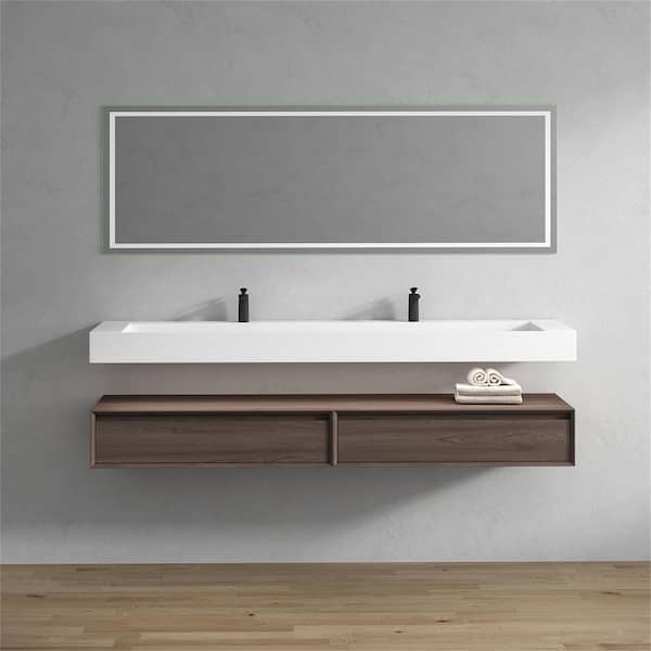 BV Better Vanity Alysa 84 in. W. x 20 in. D x 23 in. H Double Sink Floating Bath Vanity in Red Oak with White Acrylic Top