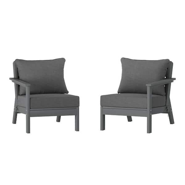Birchwood Gray Arrangeable Outdoor Patio 2-Piece Deep Seating HDPE Loveseat Arm Chair Set with Gray Cushions WESTIN OUTDOOR