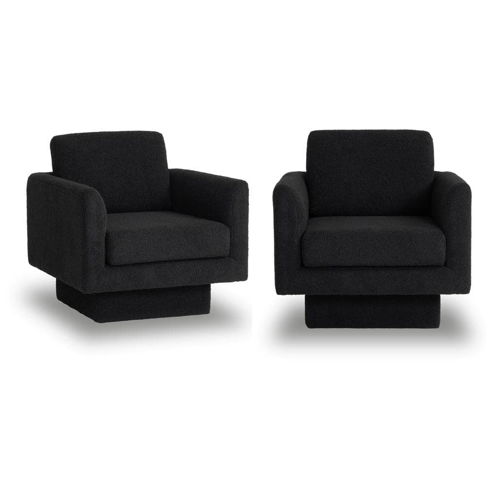Black 360° Swivel Accent Chair Teddy Sherpa Round Armchair Set of 2 Thick 