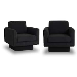 Black 360° Swivel Accent Chair Teddy Sherpa Round Armchair Set of 2 Thick Padded Single Lounge Sofa Comfy Barrel Chair