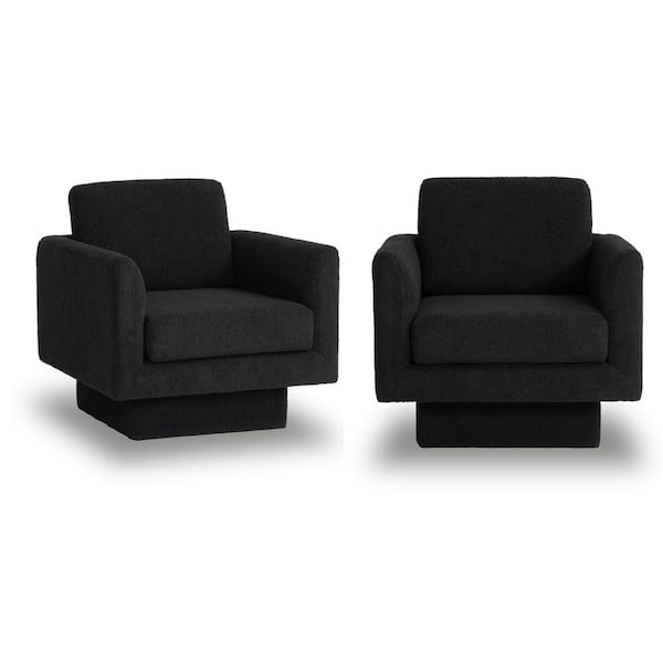 Unbranded Black 360° Swivel Accent Chair Teddy Sherpa Round Armchair Set of 2 Thick Padded Single Lounge Sofa Comfy Barrel Chair