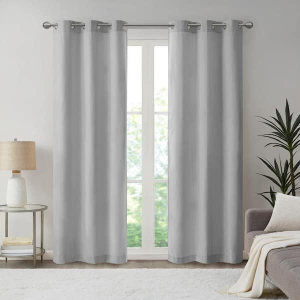 Madison Park Colm Grey Polyester 40 in. W x 84 in. L Basketweave Room Darkening Curtain (Double Panels)