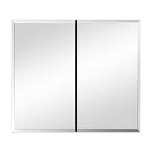 30 in. W x 26 in. H Silver Rectangular Wall Surface Mount Bathroom Storage Medicine Cabinet with Mirror