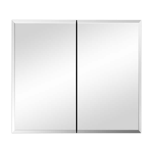 Amucolo 30 in. W x 26 in. H Silver Rectangular Wall Surface Mount Bathroom Storage Medicine Cabinet with Mirror