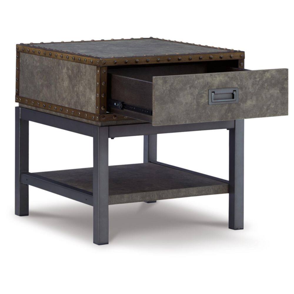 Derrylin Vintage Industrial Gray-Brown End Table with Storage