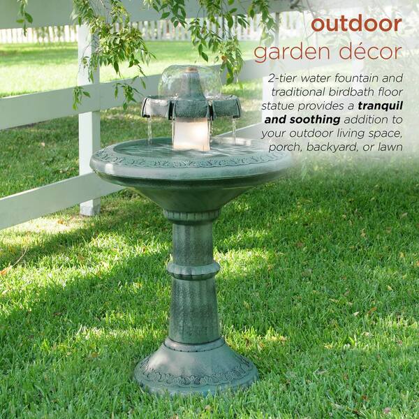 Download Alpine Corporation 37 In Outdoor 2 Tier Classic Garden Water Floor Fountain And Birdbath Tec102 The Home Depot