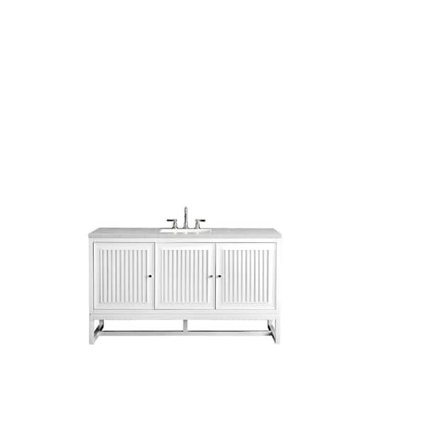 James Martin Vanities Athens 60 in. W x 23.5 in. D x 34.5 in. H Bathroom Vanity in Glossy White with Eternal Jasmine Pearl Quartz Top