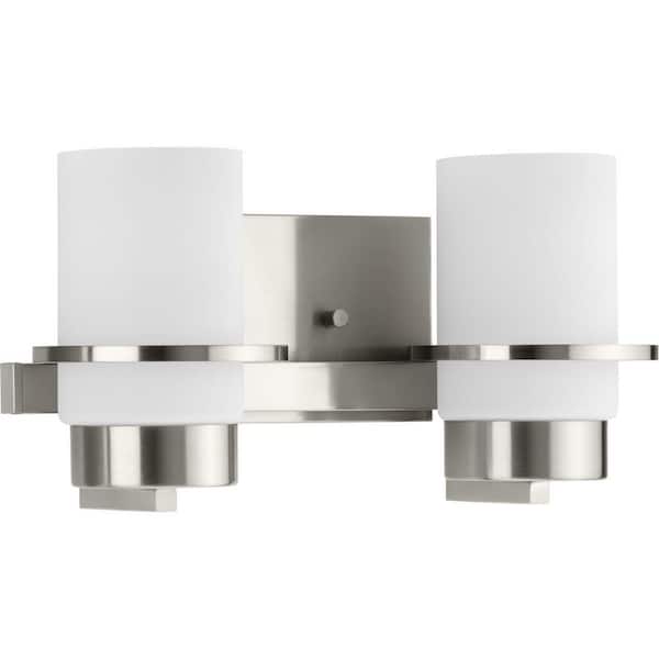 Progress Lighting Reiss 13.75 in. 2-Light Brushed Nickel Vanity Light with Etched Glass Shade