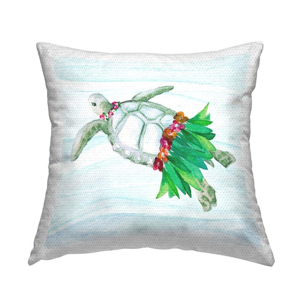 Hula Turtle Summer Ocean Multi-Color Square Outdoor Throw Pillow