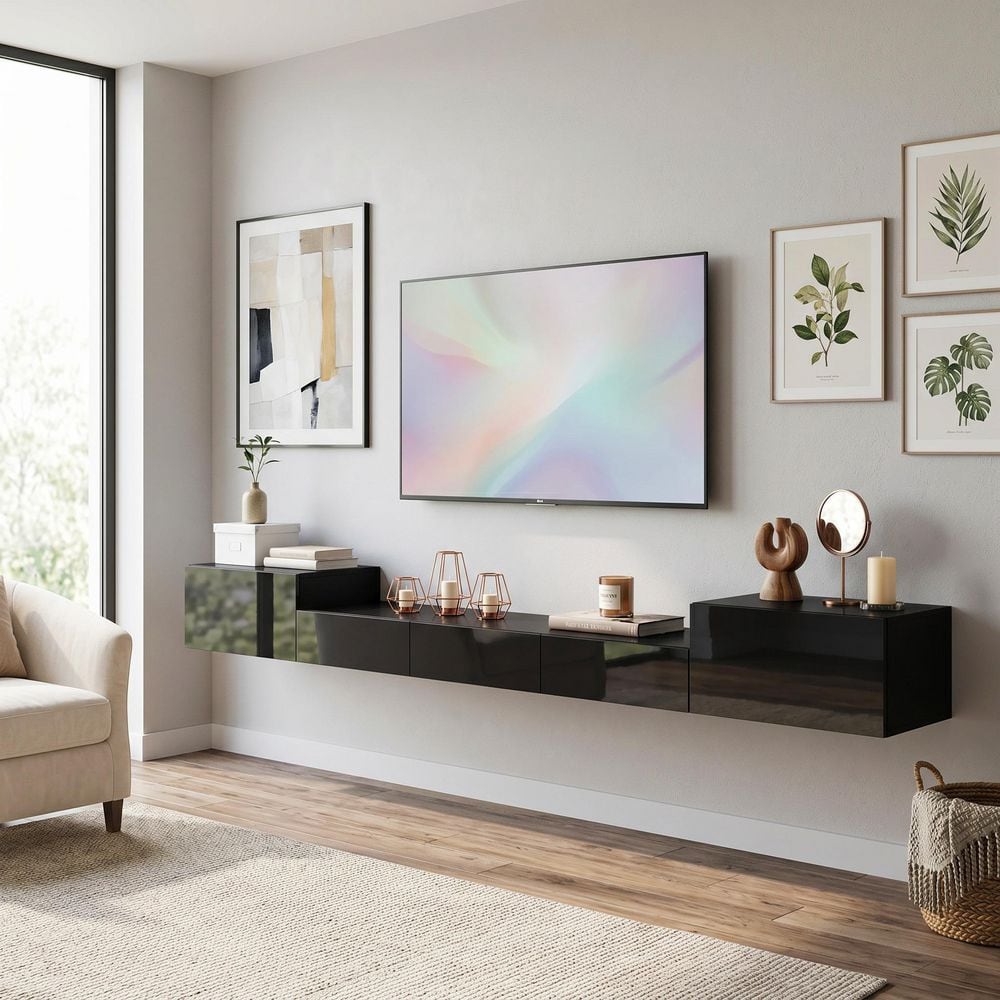 FUFU&GAGA Black Mirror Finished TV Stand Wall-Mounted