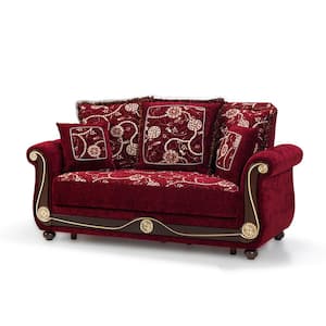 Washington Collection Convertible 71 in. Burgundy Chenille 2-Seater Loveseat With-Storage