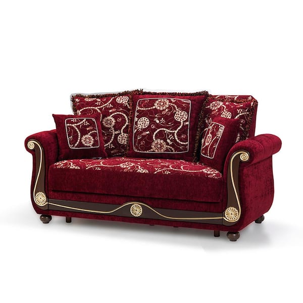 Ottomanson Washington Collection Convertible 71 in. Burgundy Chenille 2-Seater Loveseat With-Storage
