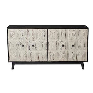 59.84 in. W x 15.75 in. D x 32.09 in. H Black Linen Cabinet with 4-Doors and 1 Shelf for Bathroom