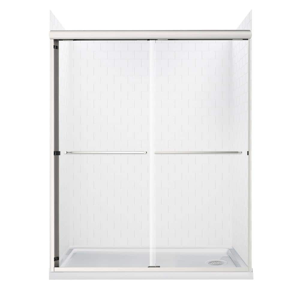 60 in. L x 30 in. W x 78 in. H Sliding Right Drain Alcove Shower Stall Kit in White Subway and Brushed Nickel Hardware price history on PriceWatchPro