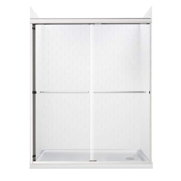 CRAFT + MAIN 60 in. L x 30 in. W x 78 in. H Sliding Right Drain Alcove Shower Stall Kit in White Subway and Brushed Nickel Hardware