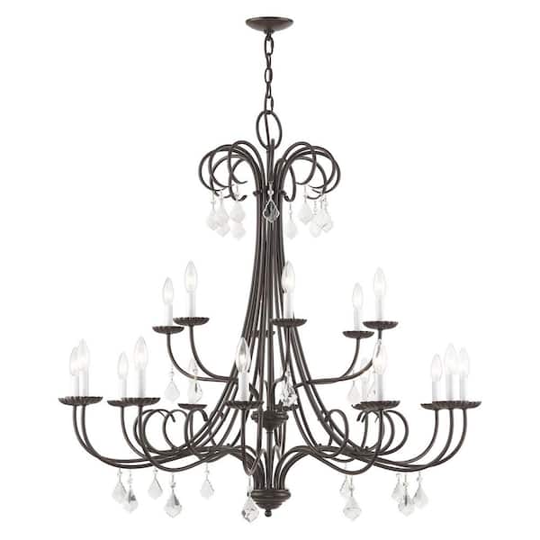 Shirlington 18-Light English Bronze Foyer Chandelier with Clear Crystals
