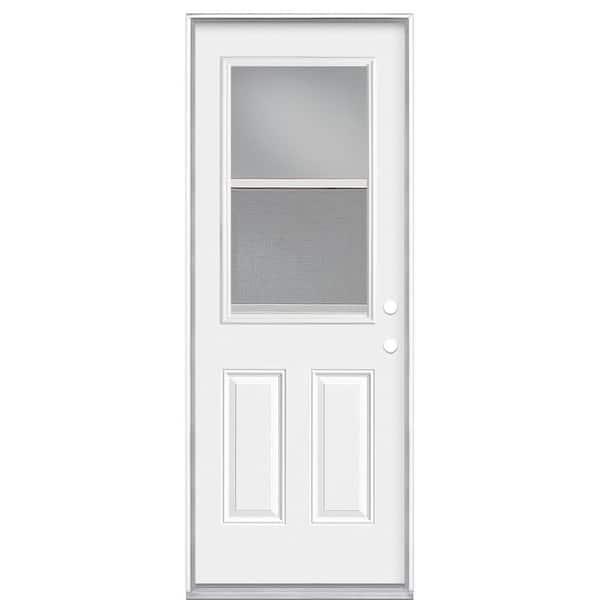 Masonite 30 in. x 80 in. Premium Left Hand Inswing Venting Half Lite Primed Steel Prehung Front Exterior Door No Brickmold