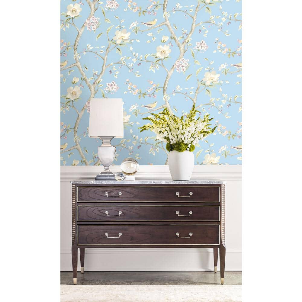 Sky Blue and Arrowroot Floral Vinyl Wallpaper
