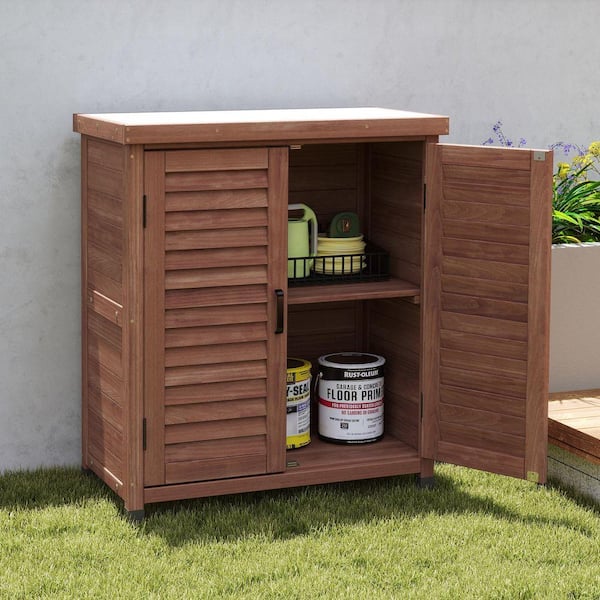 31 in. W x 17 in. D x 36 in. H Brown Hemlock Wood Outdoor Storage Cabinet Workstation